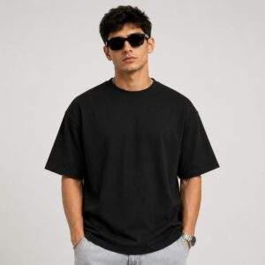 Black Oversized T-Shirt for Men | 200 GSM Premium Cotton | Round Neck Half Sleeve